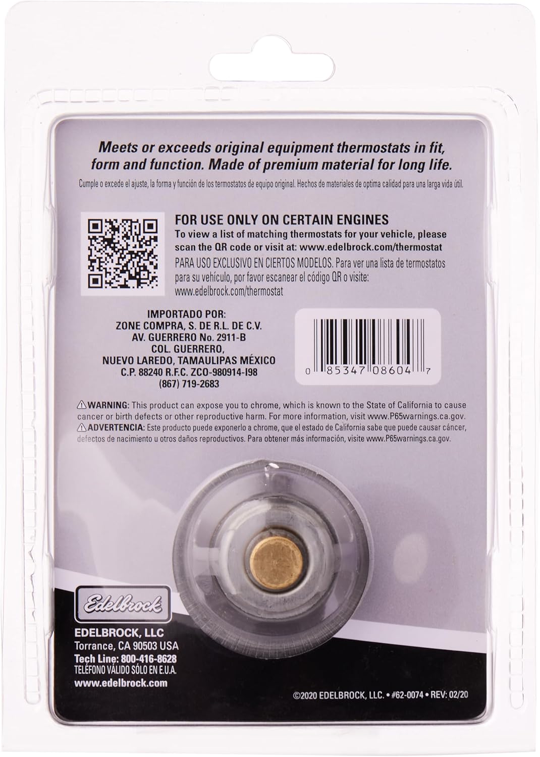 Edelbrock 8604 High Flow Thermostat 180°F 53mm – Made in USA