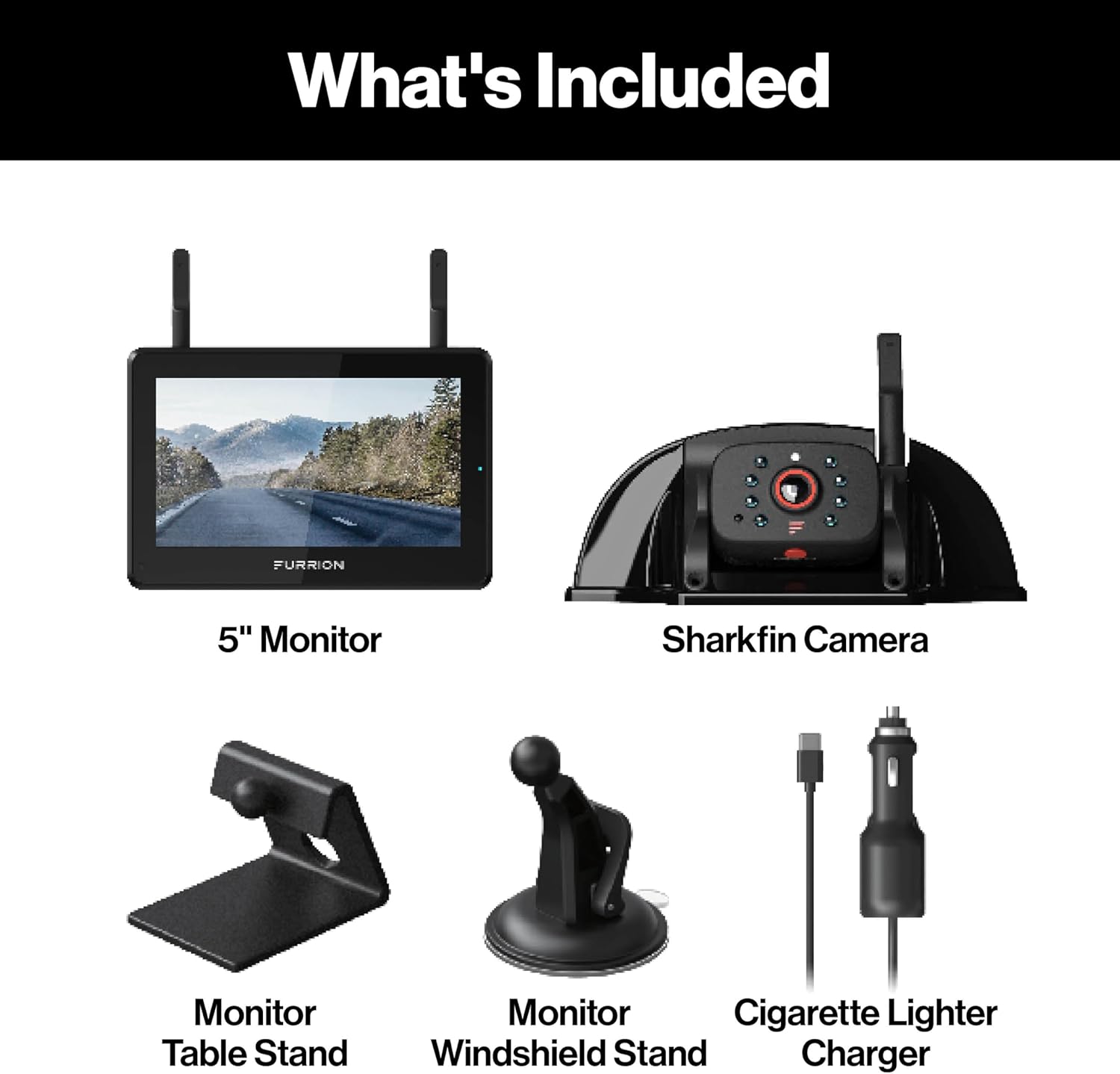 Furrion Vision S+ RV Backup Camera System 5" Monitor Sharkfin FOS5HTASF