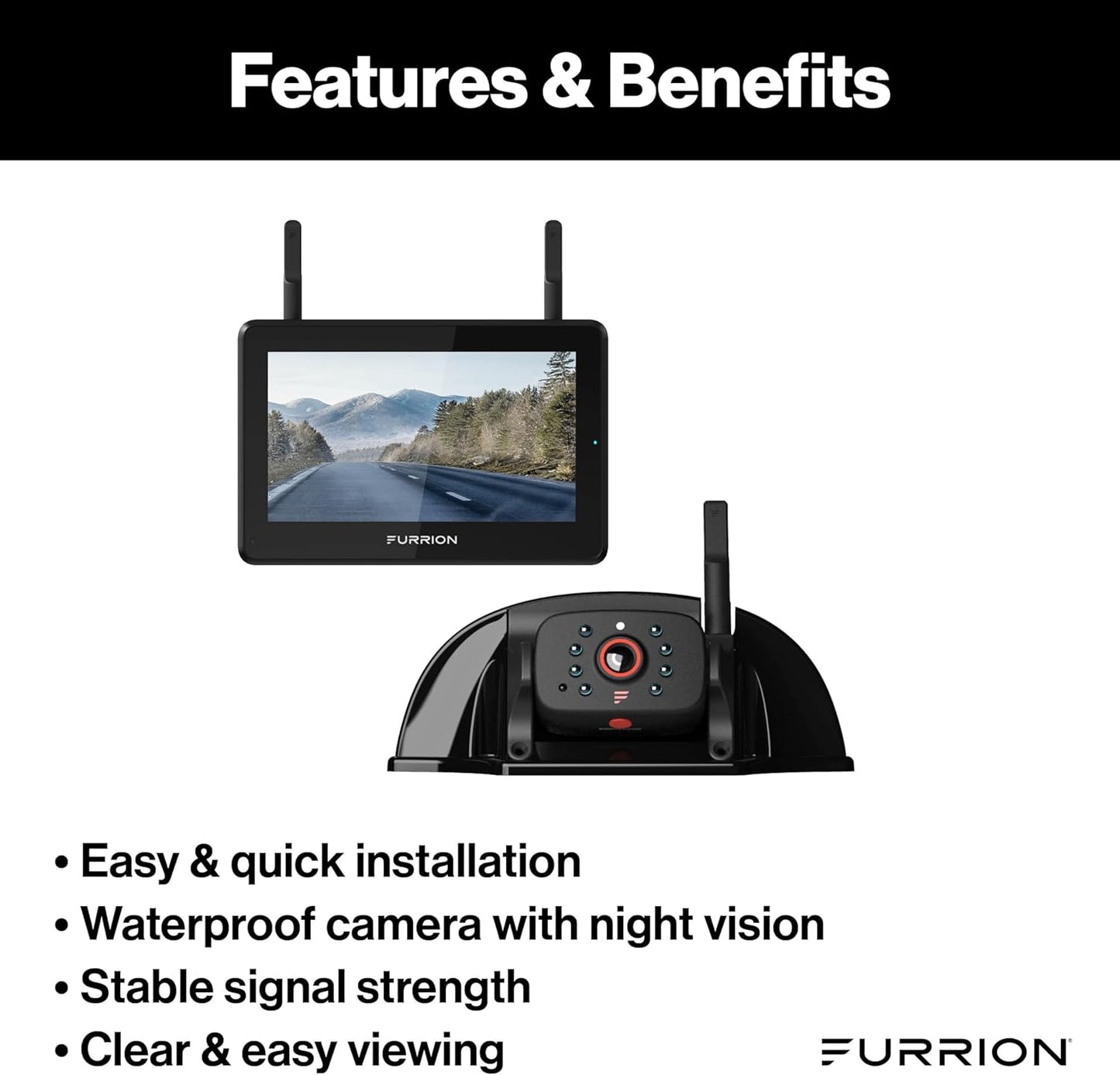 Furrion Vision S+ RV Backup Camera System 5" Monitor Sharkfin FOS5HTASF
